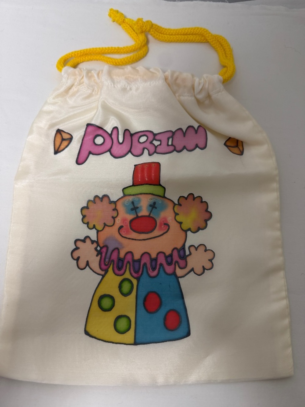 NWOT Vintage Purim Drawstring Gift Bag - Colorful Clown Graphics